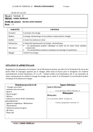 FICHE DE COURS PC Tle D L6  DOSAGE ACIDO BASIQUE by TEHUA