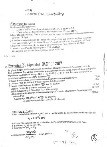 DEVOIR CORRIGE CHIMIE Tle D PH ET RADIOACTIVITE by TEHUA