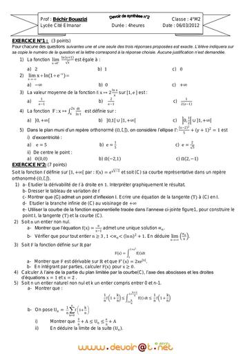 Devoir de Synthèse N°2 Math Bac Math 2011 2012 Mr bouazizi bechir by Tehua