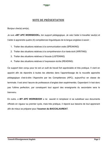 DOCUMENT D'ANGLAIS Tle MY APC WORKBOOK by TEHUA