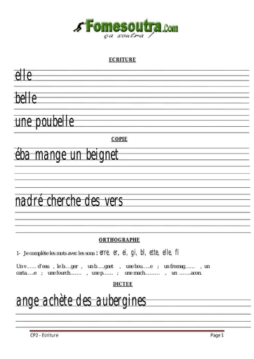 Evaluation Orthographe et Ecriture CP2