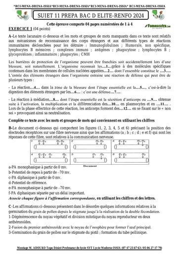 Sujet 11 prepa BAC D ELITE RENFO 2024 SVT by Tehua