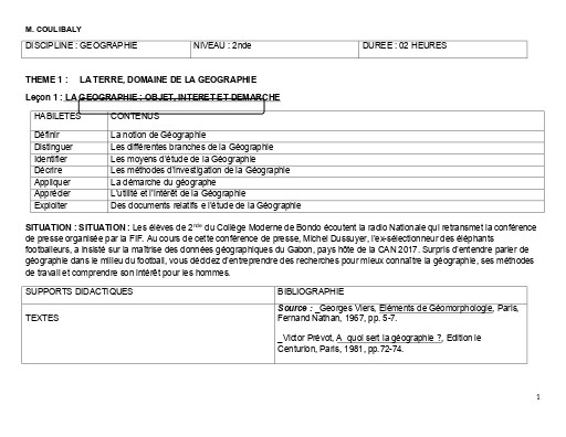 TH1 G1 2nde la geographie objet, interet et demarche