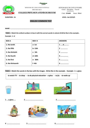 DEVOIR D'ANGLAIS Niveau 6ième Collège PRIVE MON AVENIR DE BEOUMI by TEHUA