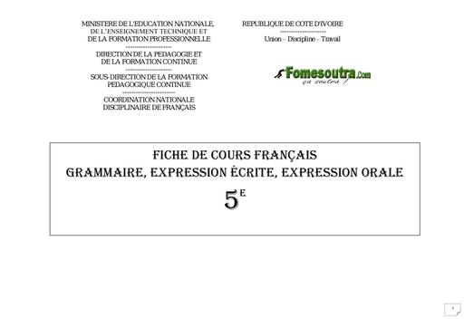 Fiche de COURS 5 ième APC francais 1er cycle BY TEHUA