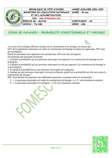 FICHE 1 MATHS Tle C&D PROBABILITÉ CONDITIONNELLE ET VARIABLE BY TEHUA