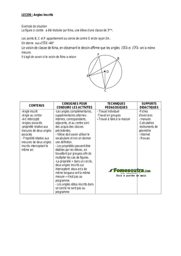 Angles inscrits - Guide pédagogique Maths 3ème