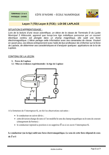 Sujets de Physique-Chimie Terminale CDE loi de Laplace 2