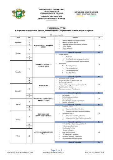 PROGRESSION MATHS  2NDE G2 2026 BY TEHUA
