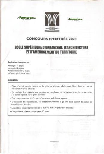 Epreuves concours entrée à ESU2A  session 2023 by TEHUA