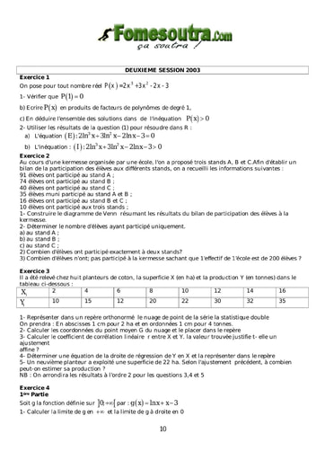 Sujet de Maths BAC G2 2003