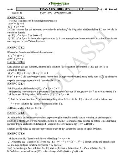TRAVAUX DIRIGES MATHS EQUA DIFF Tle D 2025 Côte D'IVOIRE BY TEHUA