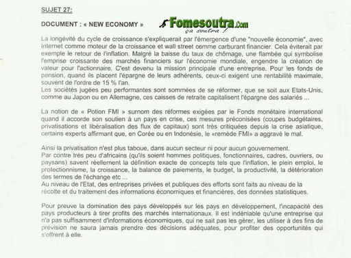 Economie Générale portant sur la Nouvelle Economie - BTS Tertiaire 2003