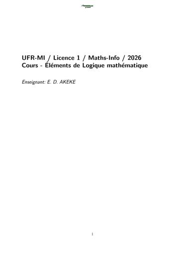 LICENCE MATHS INFO Cours L1 Eléments Logique maths 2026 by TEHUA