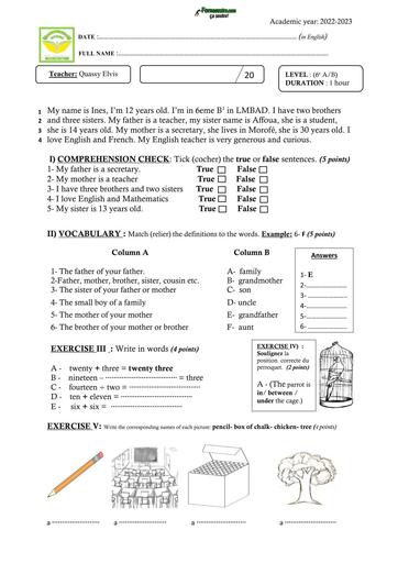 DEVOIR ANGLAIS N°2 NIVEAU 6ième ANNEE 2023 QE BY TEHUA