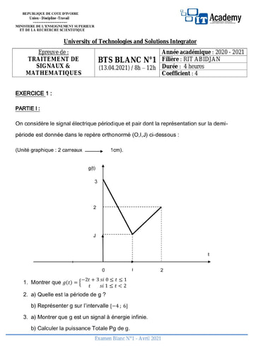 Sujet traitement de signal & mathematique IT ACADEMY