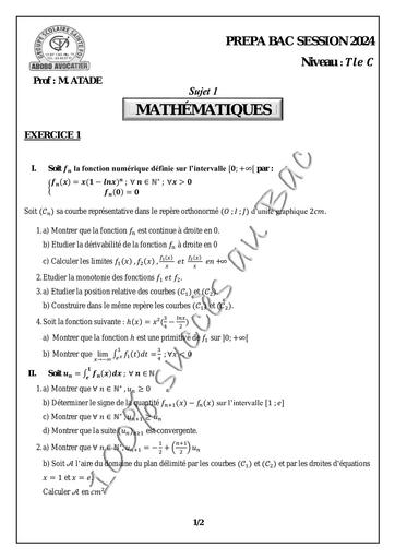 PREPAS BAC 2024 SUJET 1 Tle C by Tehua