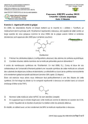 Sujet de Chimie organique concours AMCPE 2013