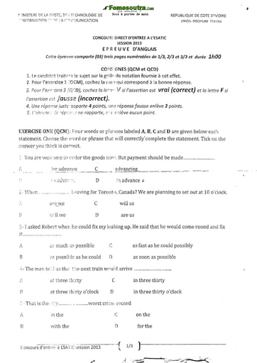 Sujet Anglais Concours direct d’entrée à l'ESATIC session 2013