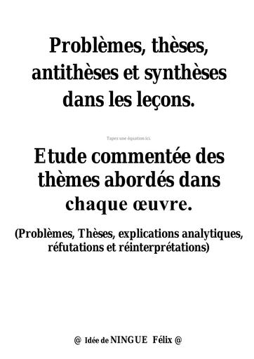 Prepa Philosophie Tle A (problème de thèse, antithèse et synthèse philo) by Tehua