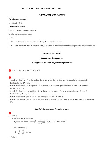 Corrigé Leçon 8   Intensité d'un courant continu envoyé