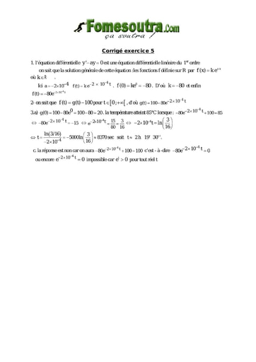 Corrigé TP 5 Equations différentielles 1er ordre - niveau Terminale Scientifique