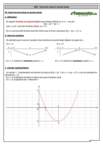 Fonction carré et second degré Maths 2nd F2