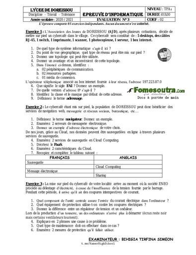 LycéeDoreissou Info TleA4 Eval3 2021