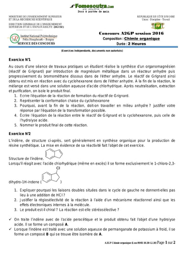 Sujet de Chimie générale concours A2GP 2016