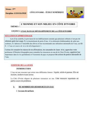 5ème G3 Leau dans le developpement de la Côte dIvoire