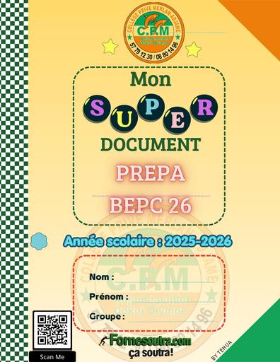 DOCUMENT DE PREPA BEPC 2026 MERLAN (maths,Pc,Fr,Svt,Ang,All,Esp,HG) by TEHUA