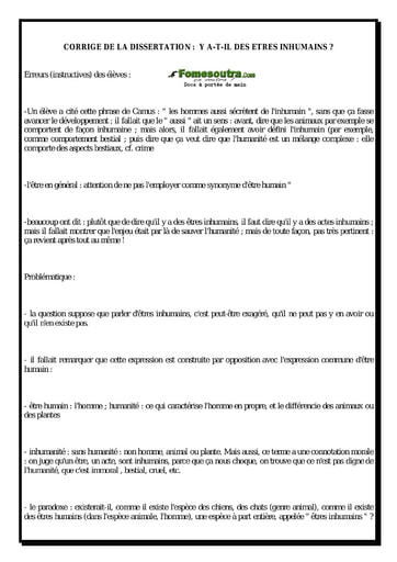 Y  a-t-il des êtres inhumains? - Sujet corrigé de philosophie Terminale A,C,D,E