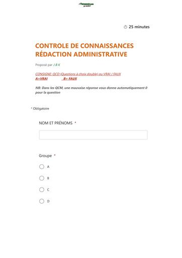 CONTROLE DE CONNAISSANCES INFAS AS RÉDACTION ADMINISTRATIVE BY TEHUA
