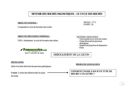 Le Cycle des roches: Devenir des roches magmatiques - SVT 2nd C
