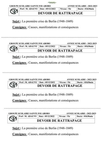 Devoir Histoire-Géographie Niveau Terminal D Groupe Scolaire Sainte Foi 2022-2023