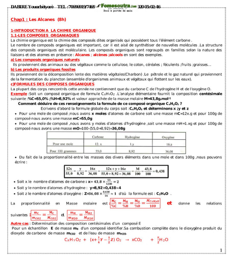 Chapitre 1 Les alcanes (8h)