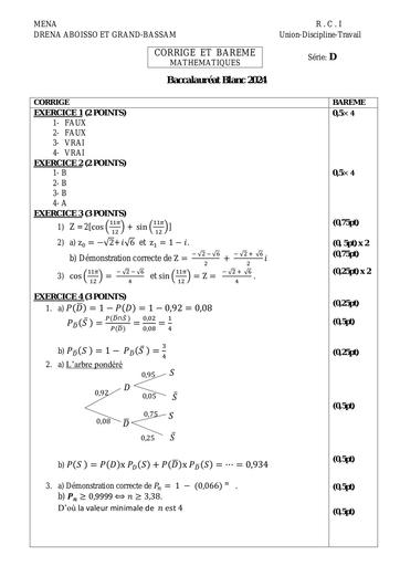 Barème Bac blanc 2024 MATHS serie D dren Aboisso et Gb by Tehua