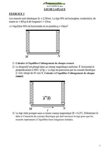 Loi de Laplace - Physique niveau Terminale