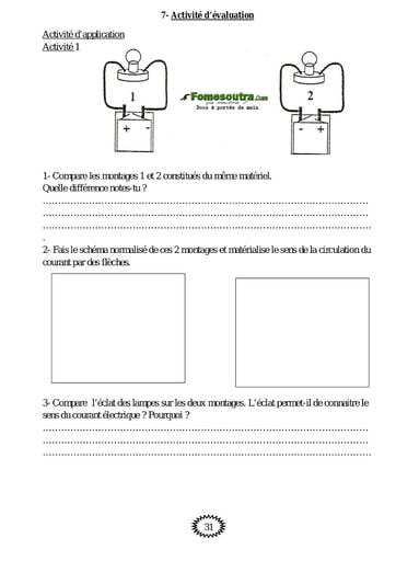 Activités d'application portant sur le courant électrique - Physique 4eme