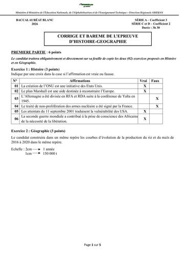 BAC BLANC MARS 2026 DRENA ABIDJAN 4 SUJET HISTOIRE GEOGRAPHIE SERIE ABCD (BAREME) by TEHUA