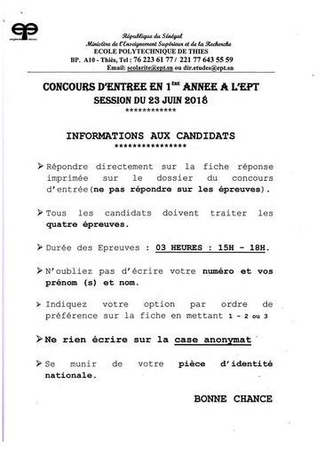 CONCOURS D'ENTRÉE À L'EPT 2018 by Tehua