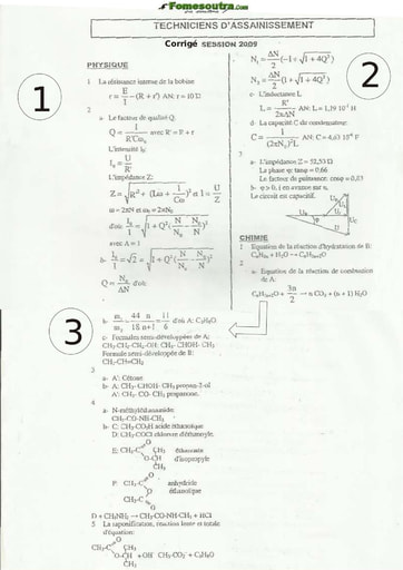 Corrigé de Physique-Chimie Techniciens d'Hygiène et d'Assainissement INFAS 2009