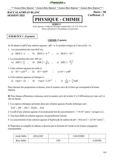 SUJET PC BAC BLANC C REGIONAL 2025 BY TEHUA