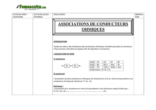 Association de conducteurs ohmiques - Physique 3eme