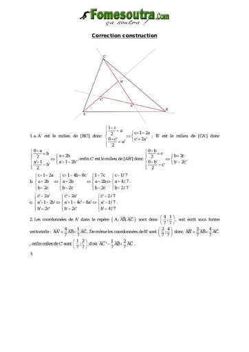 Corrigé Construction d'un triangle à l’intérieur d’un triangle - Maths niveau 2nd C