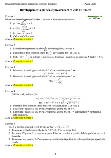 Sujets corrigés Développements limités, équivalents et calculs de limites - Maths sup