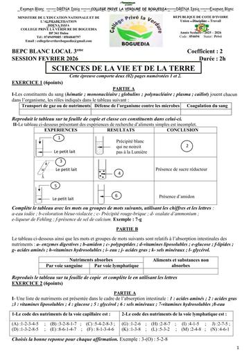 EXAMEN BLANC 2026 DRENA ISSIA SUJET SVT 3ième (SUJET) by TEHUA