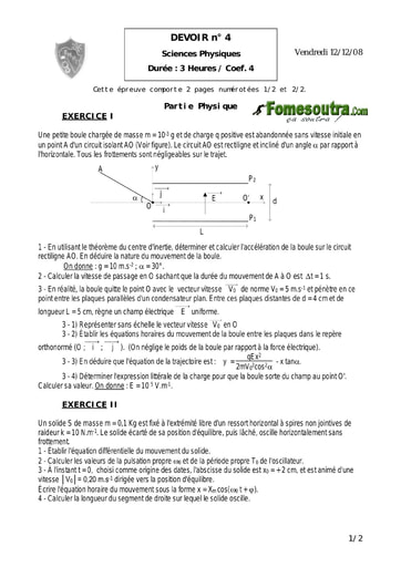 Devoir (8) Physique-Chimie niveau Terminale D - EMPT Bingerville