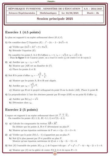 BAC SERIE D 2025 tunisie MATHS BY TEHUA