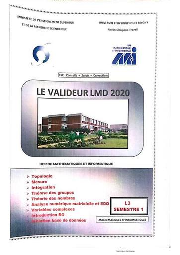 LE VALIDEUR LMD UFR MATHS INFO LICENCE 3 S1 UFHB DE COCODY EDITION 2020 BY TEHUA